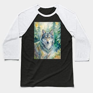 Wolf Animal Watercolor Painting Baseball T-Shirt